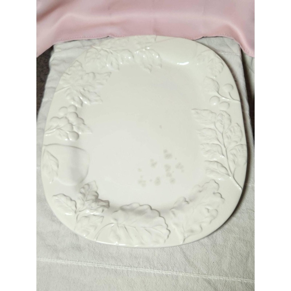 Better Homes and Gardens Heritage Collection White Embossed Harvest Platter 16in